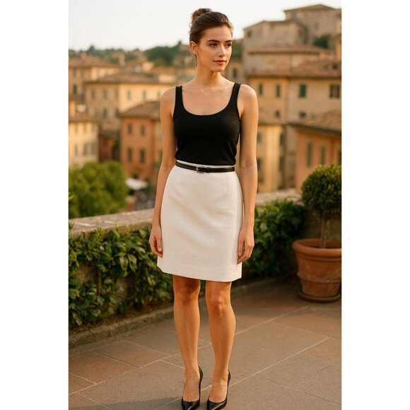 Mix By Tahari Womens Skirt Linen Blend White 8 Elegant Minimalist Quiet Luxury - Picture 2 of 11